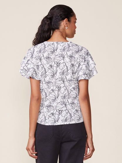 Printed Linen Like Ruffle Tee