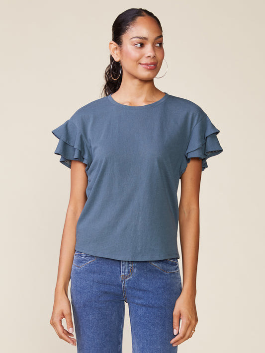 Sunny Day Linen Like Ruffle Tee