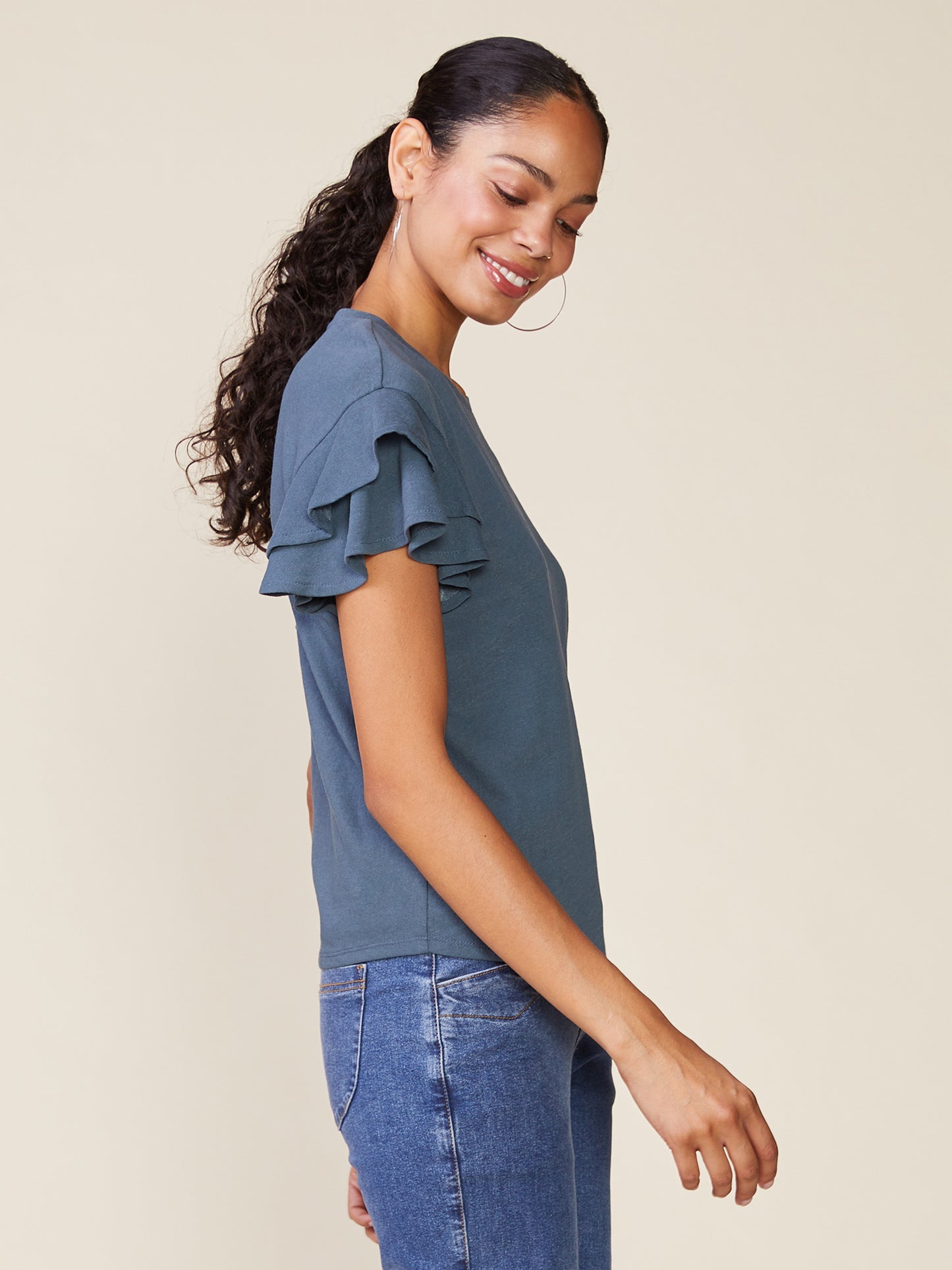 Sunny Day Linen Like Ruffle Tee