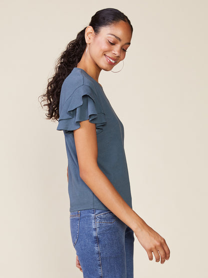Sunny Day Linen Like Ruffle Tee