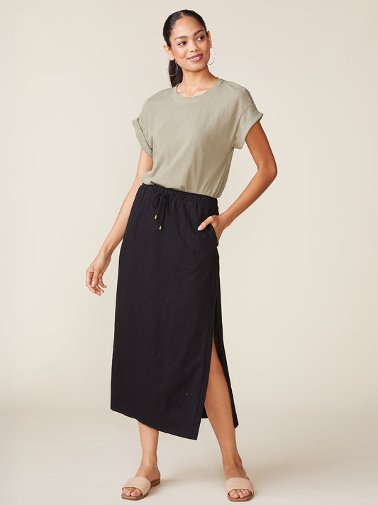 Side Slit Slub Maxi Skirt