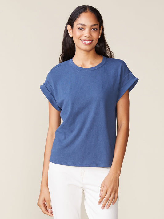 Born to Run Linen Like Tee - Washed Indigo