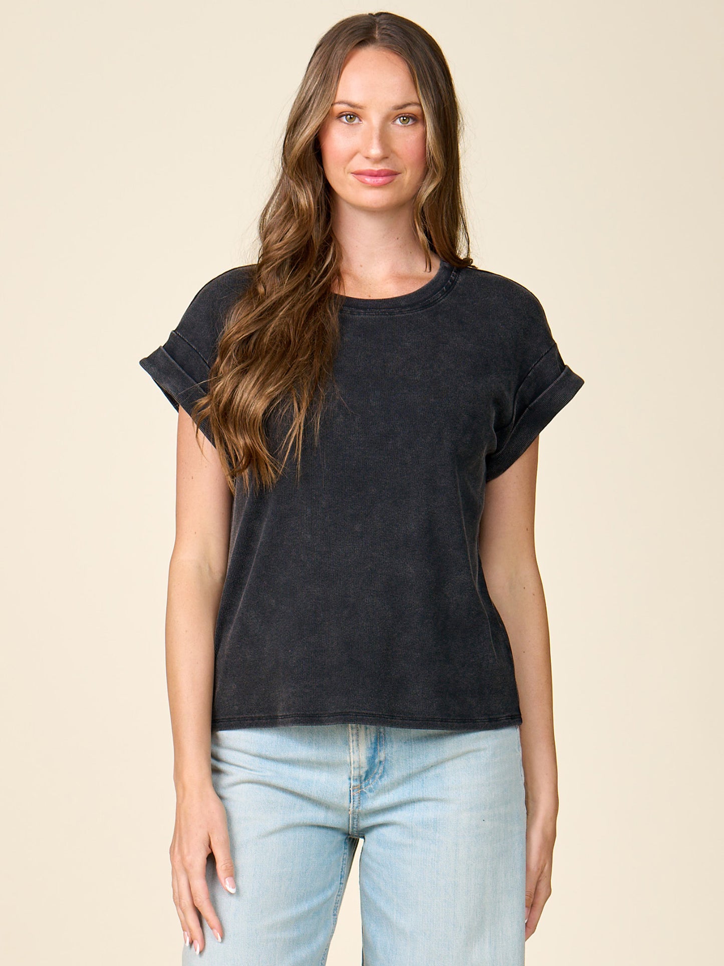 Washed Rib Cuffed Tee