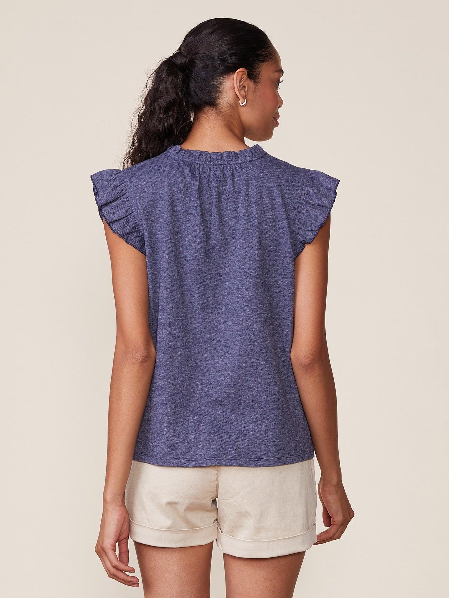 Washed Textured Knit Flutter Top