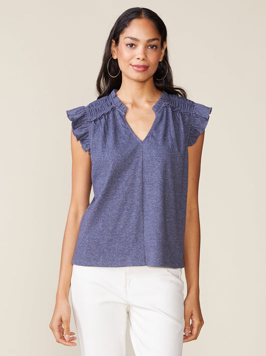 Washed Textured Knit Flutter Top