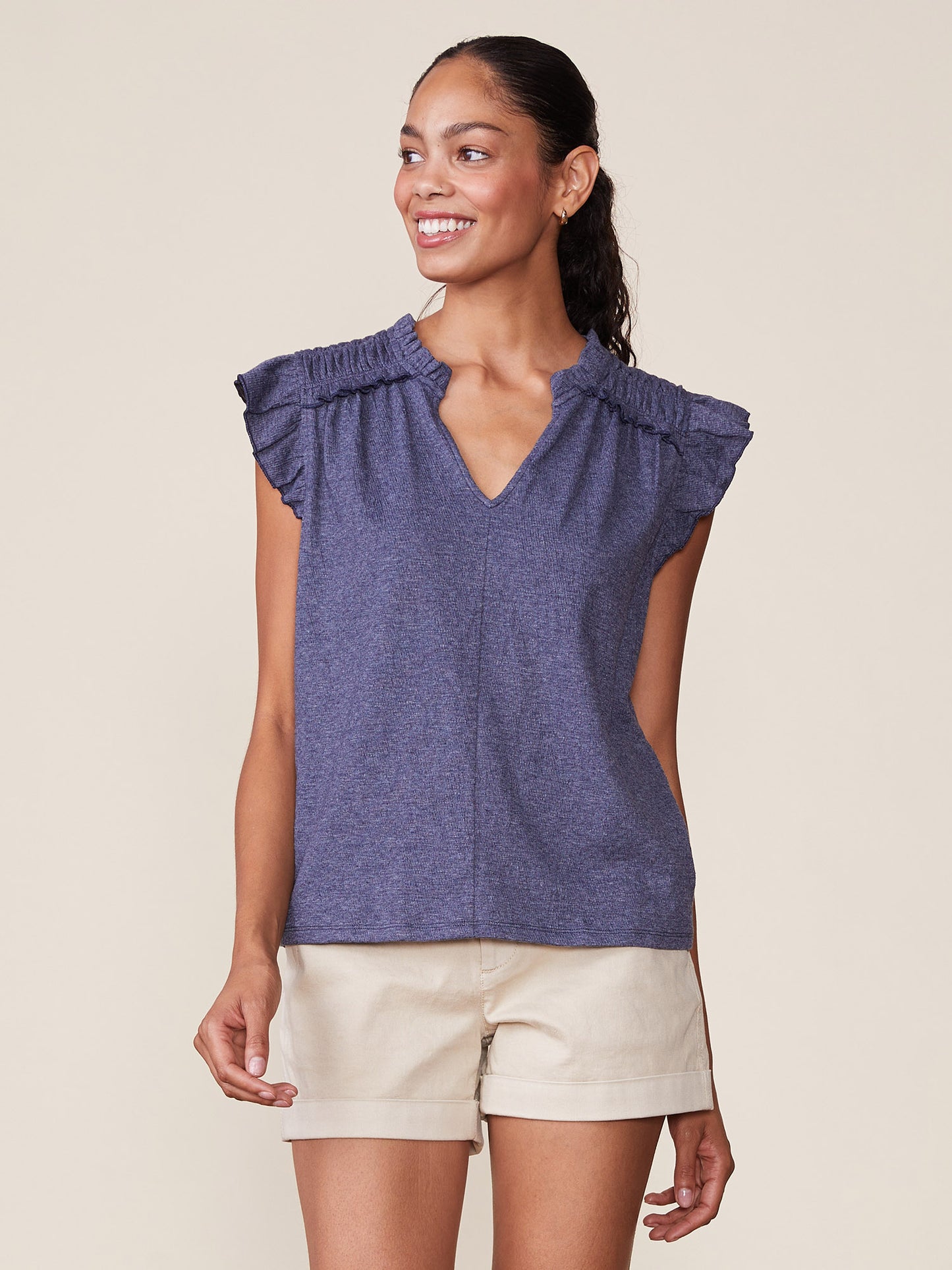 Washed Textured Knit Flutter Top