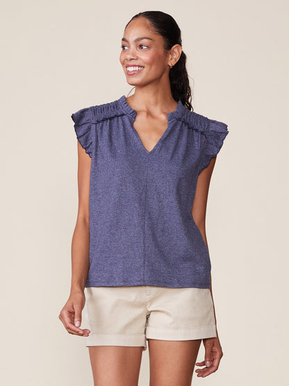 Washed Textured Knit Flutter Top