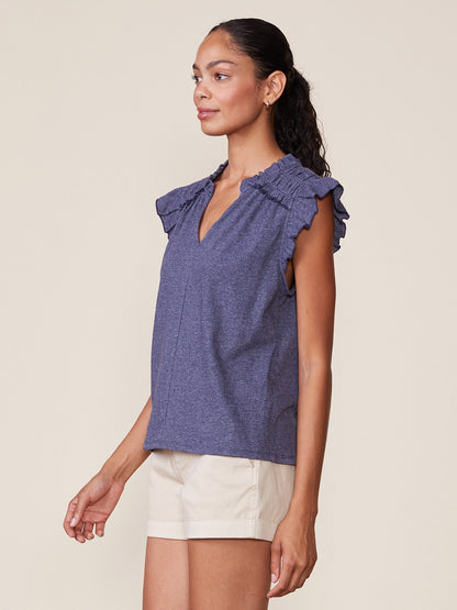 Washed Textured Knit Flutter Top