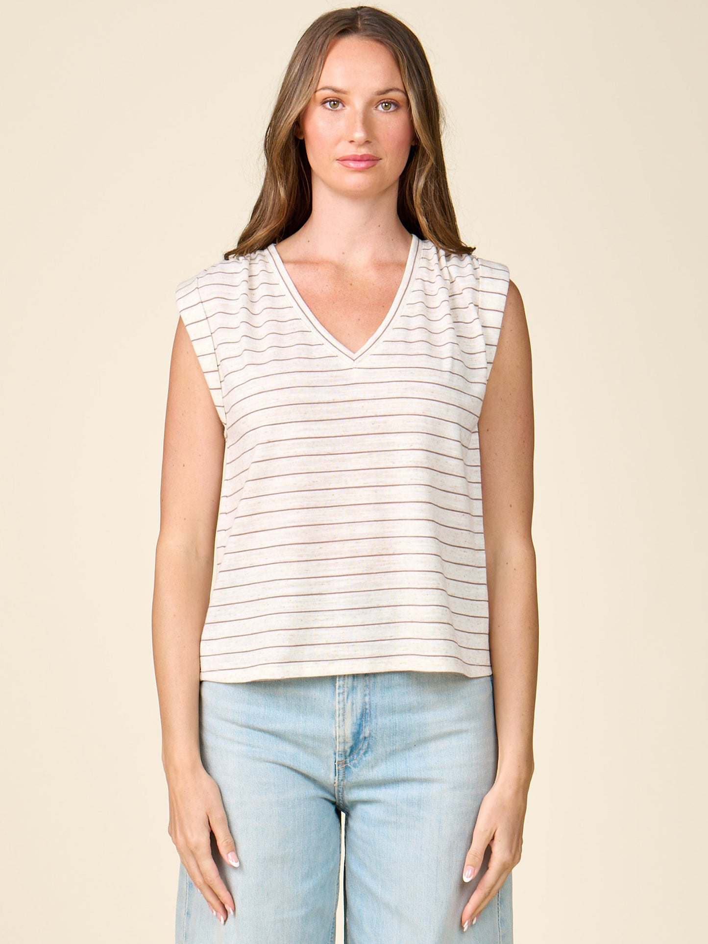 Cuffed V-neck Stripe Muscle Tee