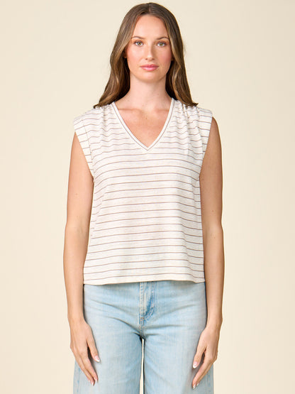 Cuffed V-neck Stripe Muscle Tee