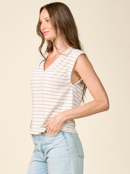 Cuffed V-neck Stripe Muscle Tee