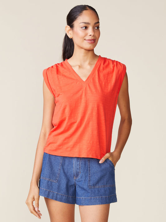 Cuffed V-neck Muscle Slub Tee - Red Alert