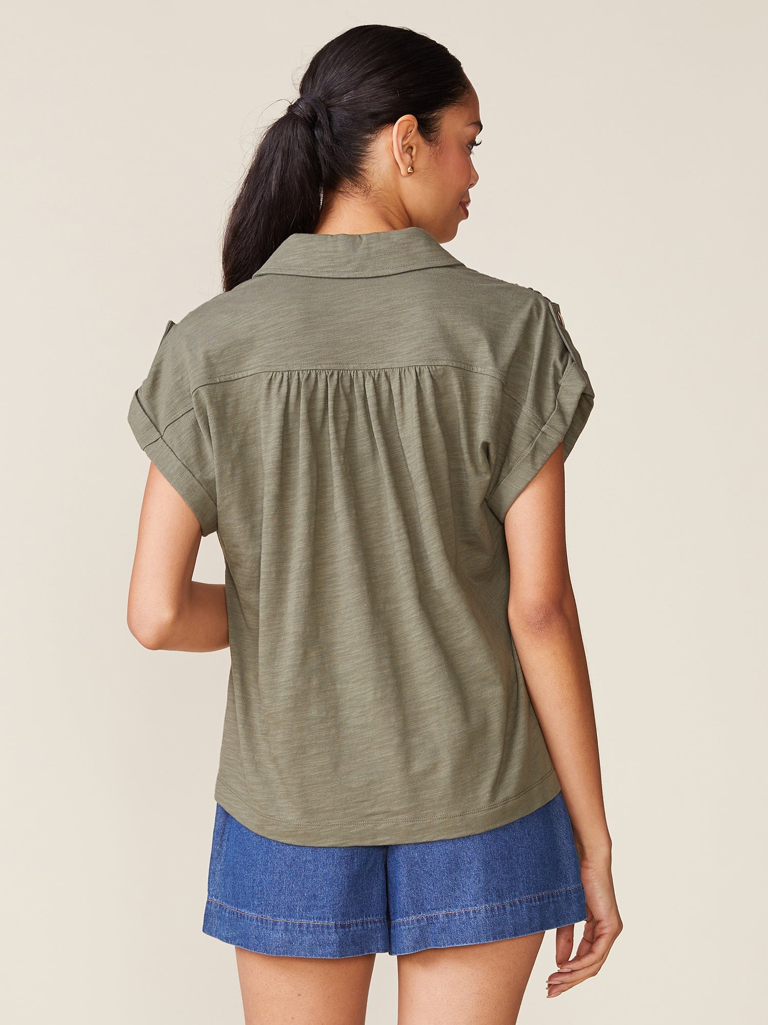 Slub Tab Sleeve Popover - Olive