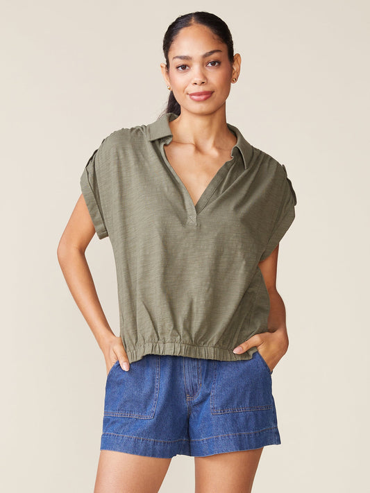 Slub Tab Sleeve Popover - Olive