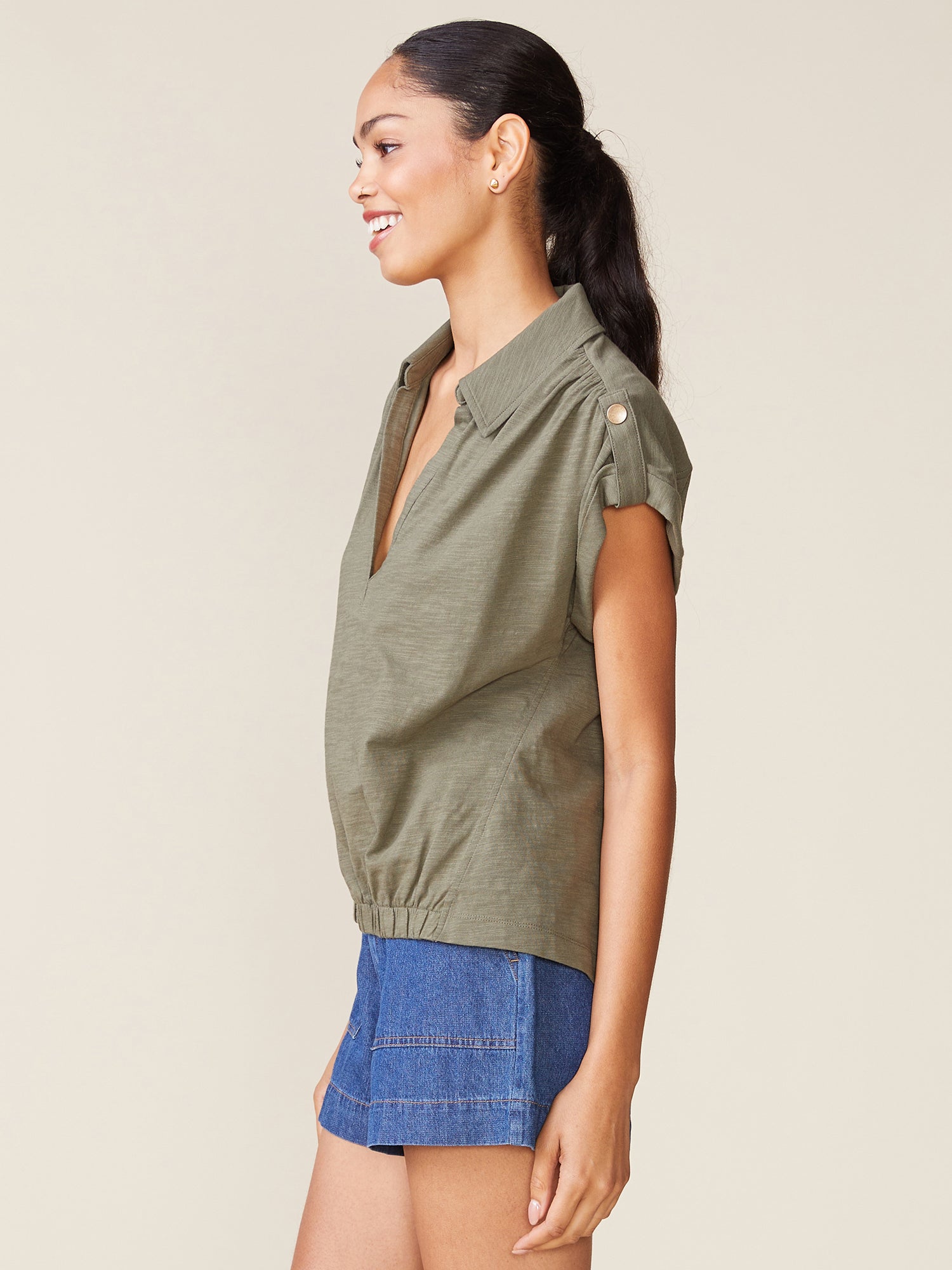 Slub Tab Sleeve Popover - Olive