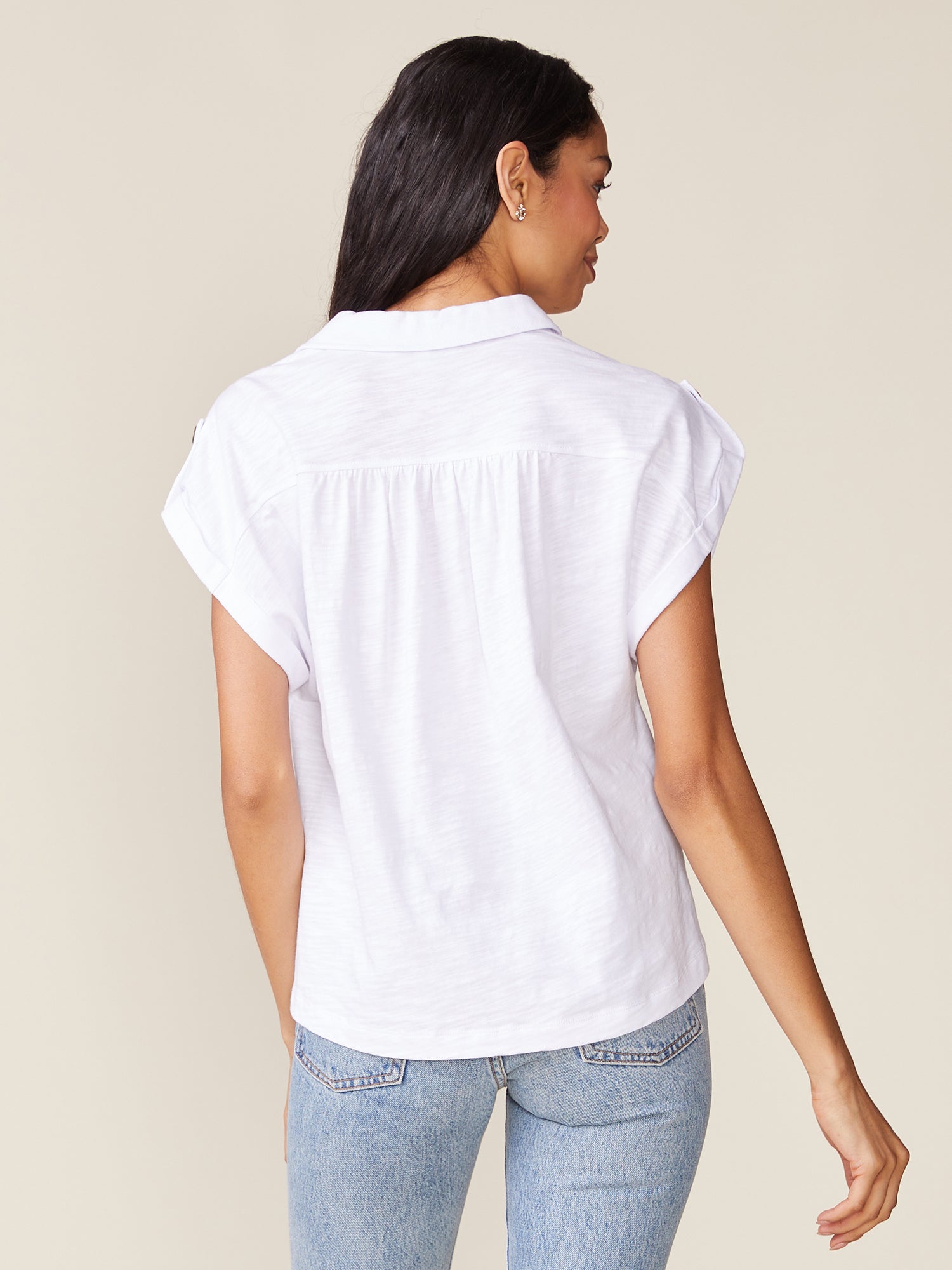 Slub Tab Sleeve Popover - White