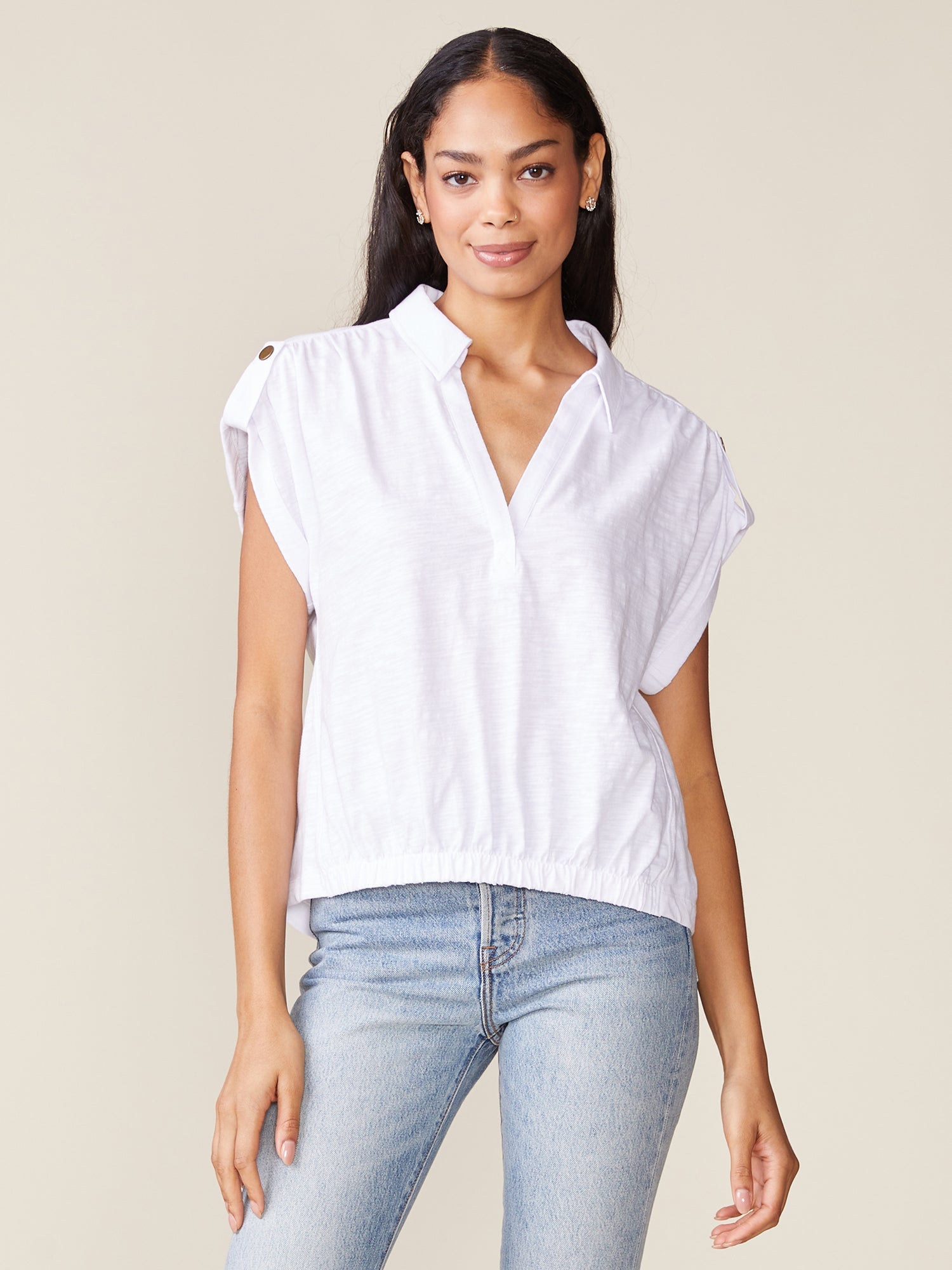 Slub Tab Sleeve Popover - White