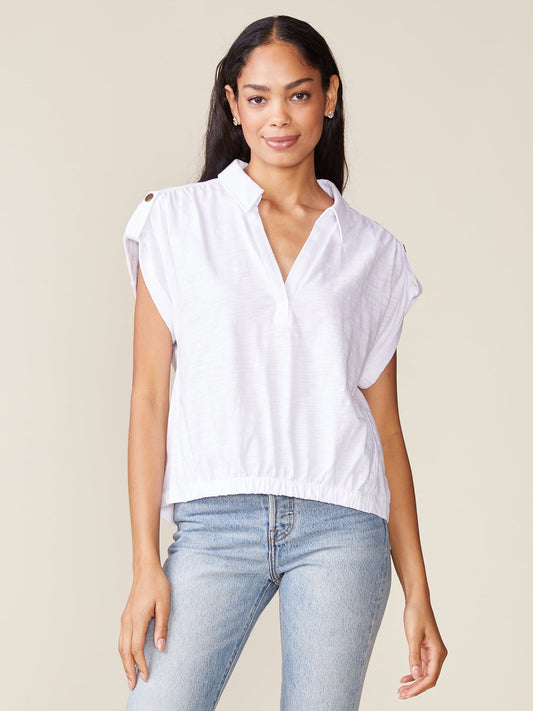 Slub Tab Sleeve Popover - White