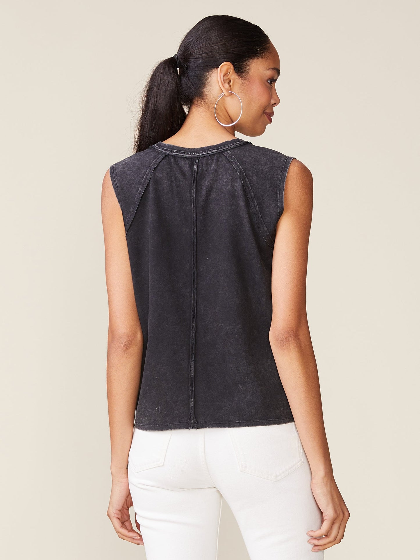 Washed Raw Edge Seamed Muscle Tank - Washed Black