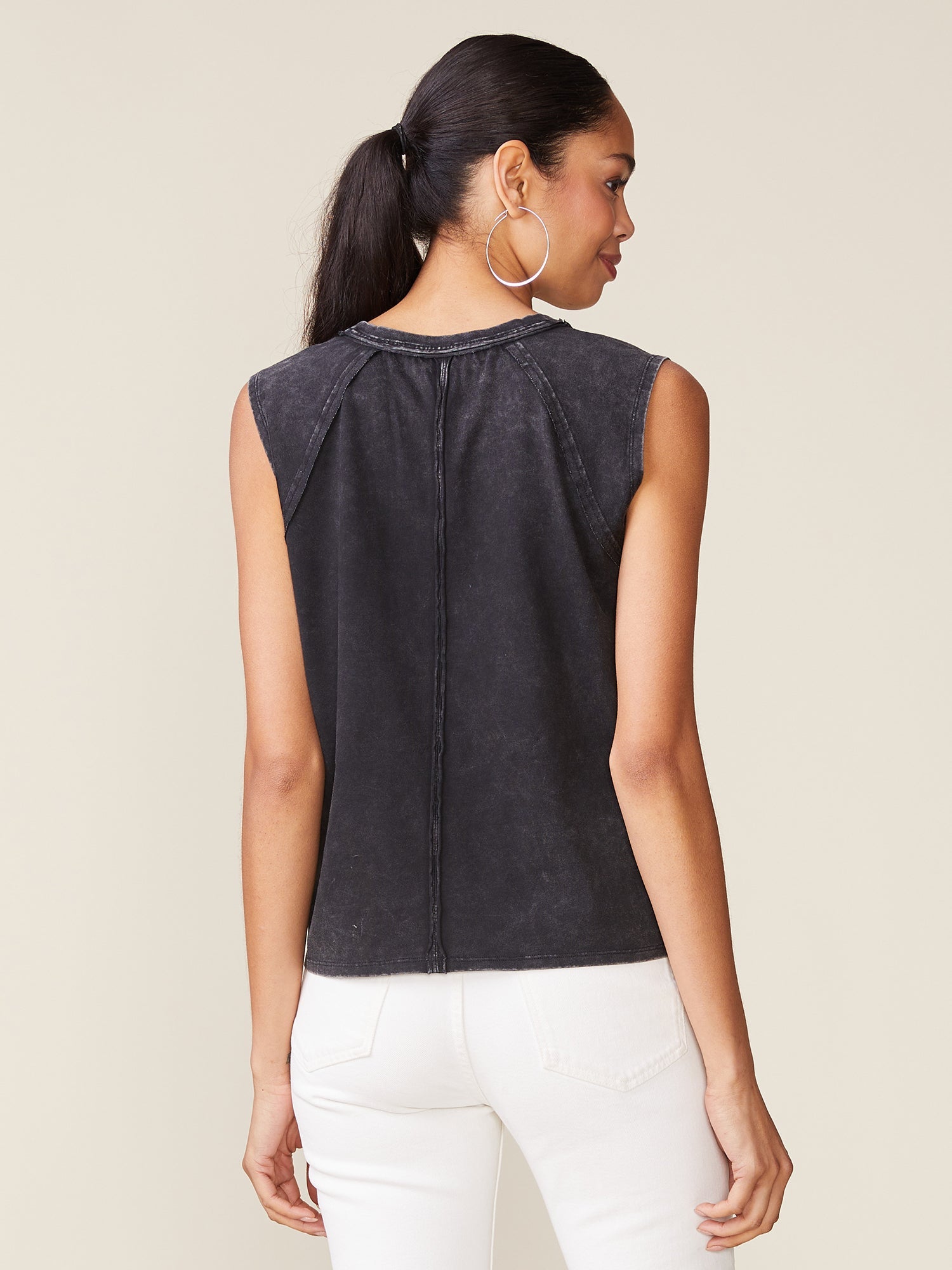 Washed Raw Edge Seamed Muscle Tank - Washed Black