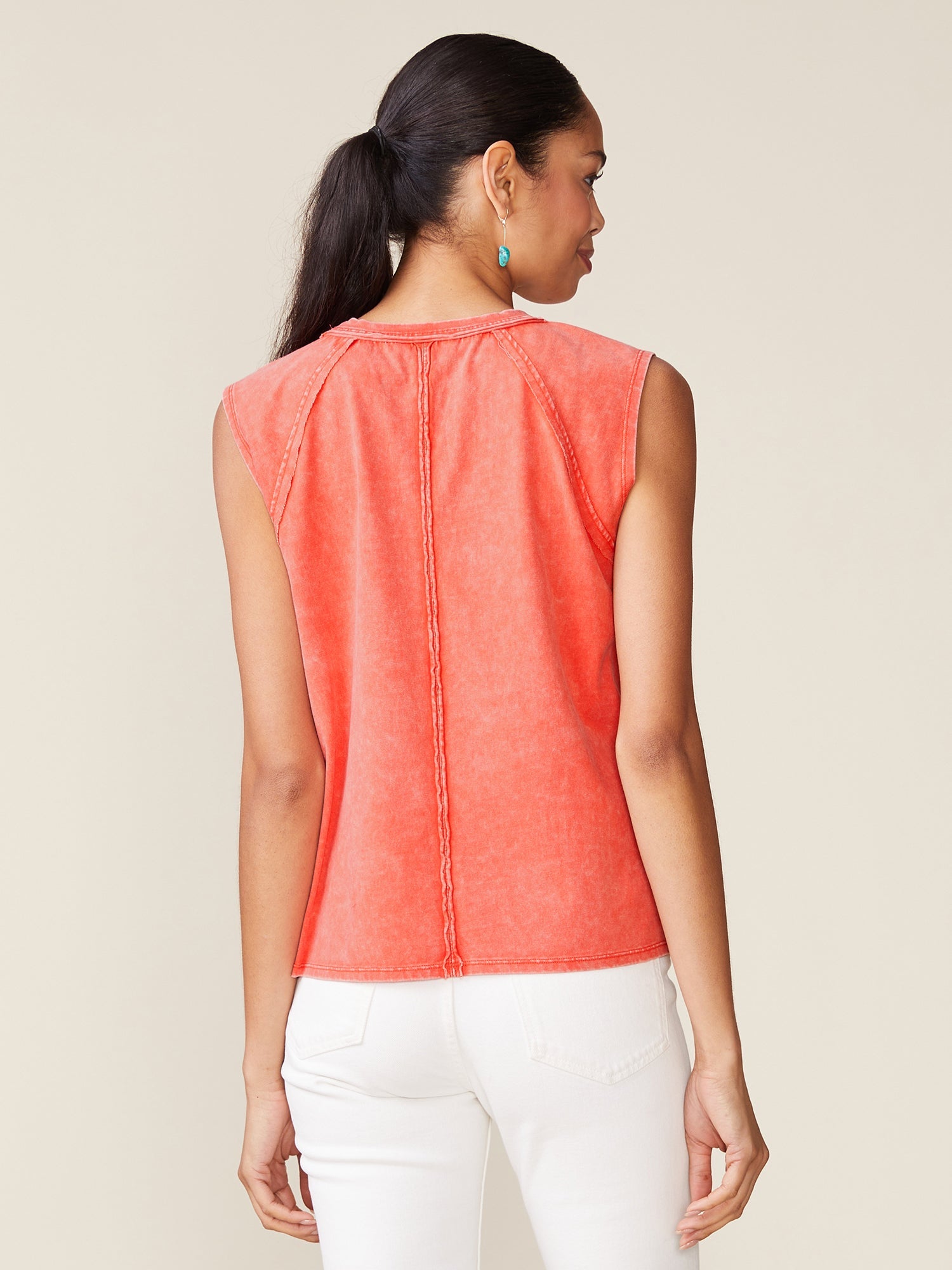 Washed Raw Edge Seamed Muscle Tank - Washed Red Alert