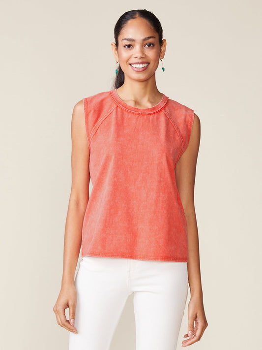 Washed Raw Edge Seamed Muscle Tank - Washed Red Alert