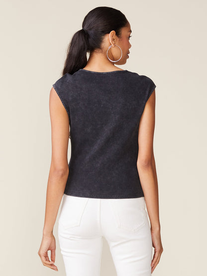 Washed Rib Knit Vest Top - Black