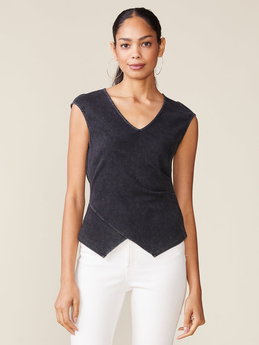 Washed Rib Knit Vest Top - Black