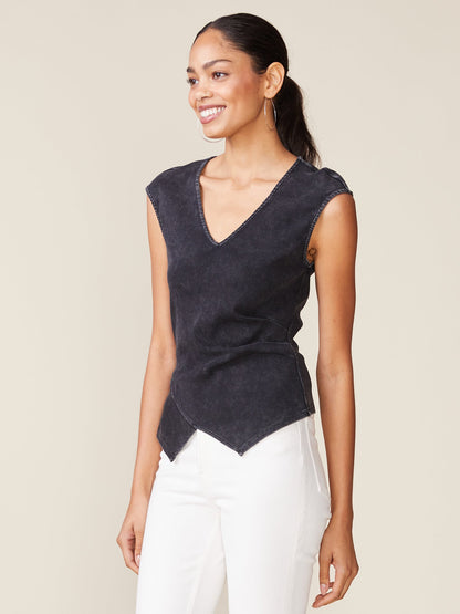 Washed Rib Knit Vest Top - Black