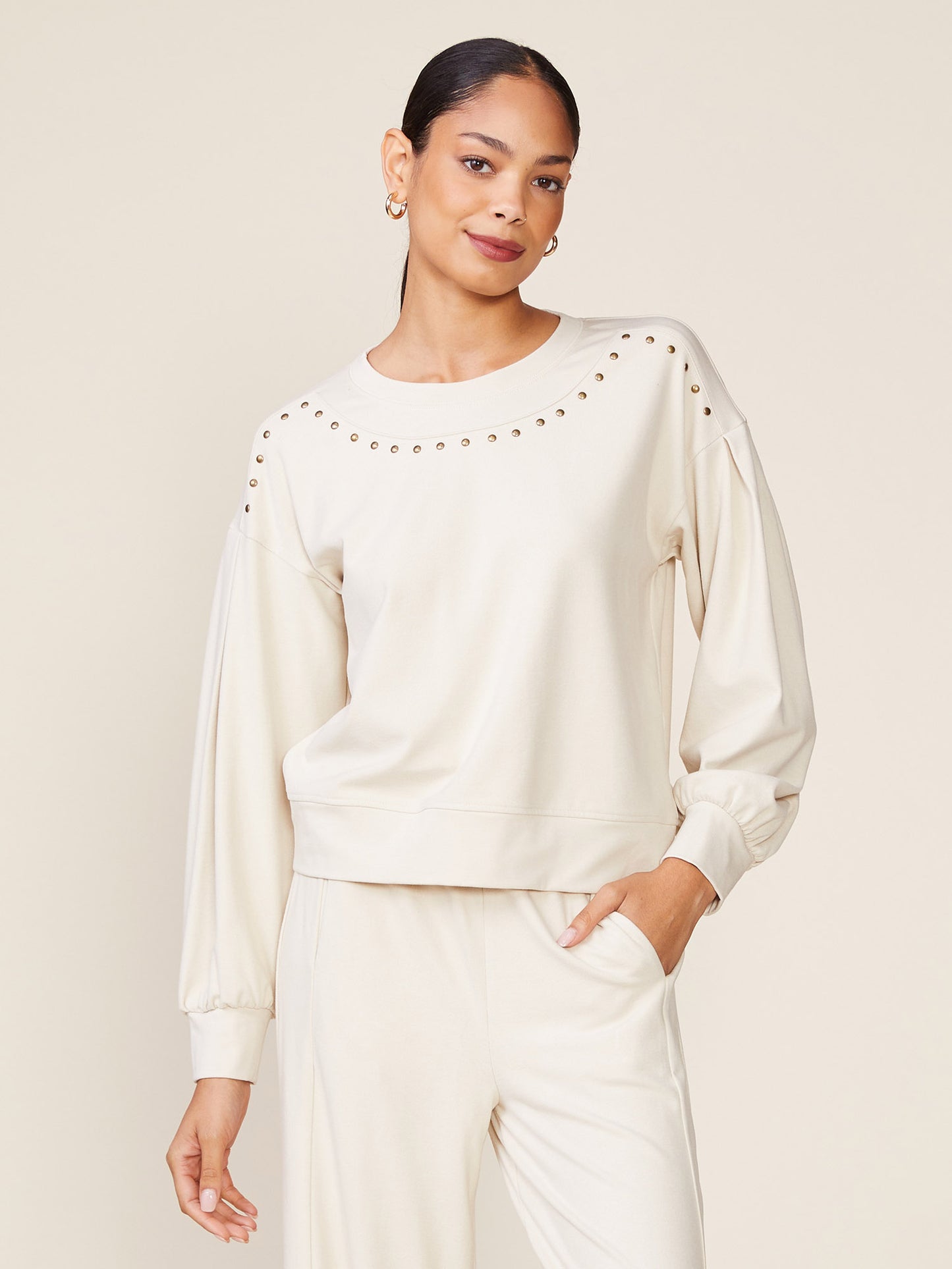 Drop Shoulder Studded Pullover