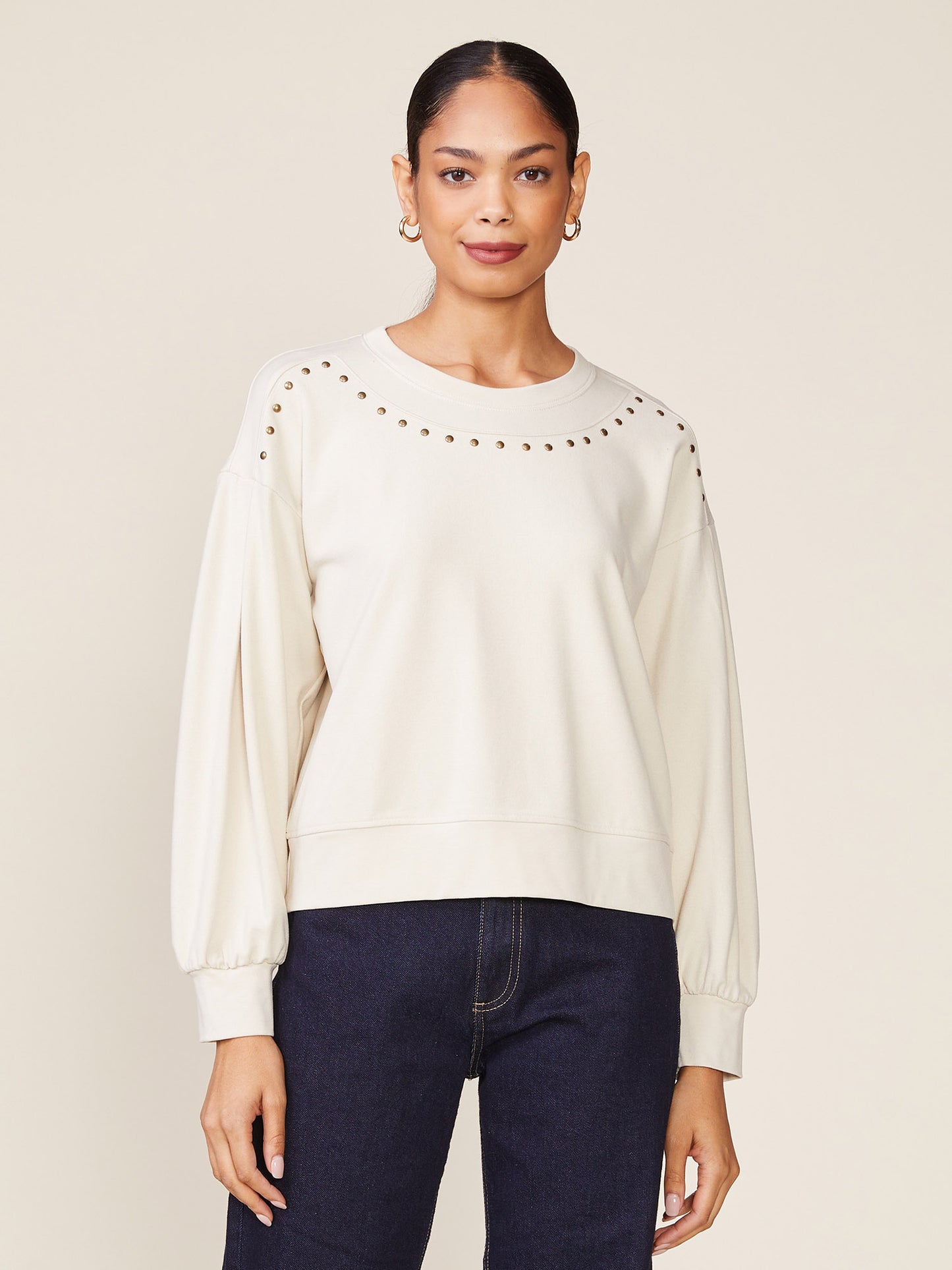 Drop Shoulder Studded Pullover