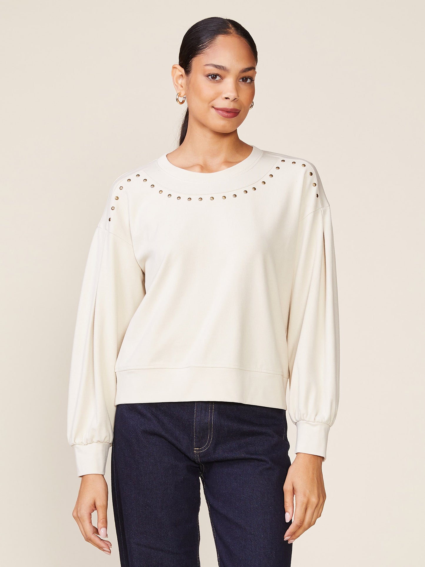 Drop Shoulder Studded Pullover