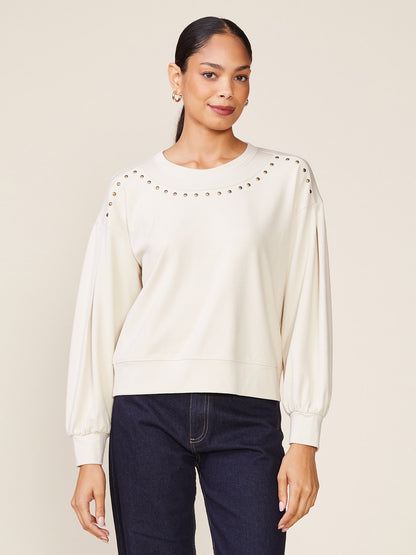 Drop Shoulder Studded Pullover