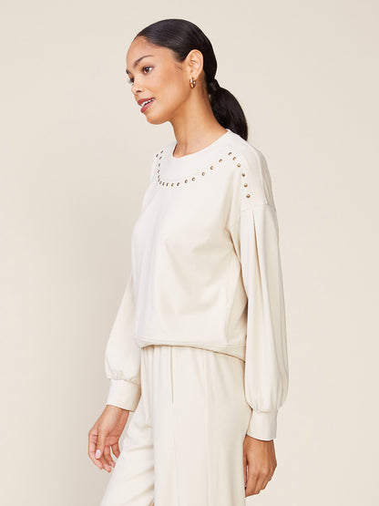 Drop Shoulder Studded Pullover