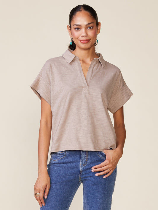 Short Sleeve Trapunto Slub Top