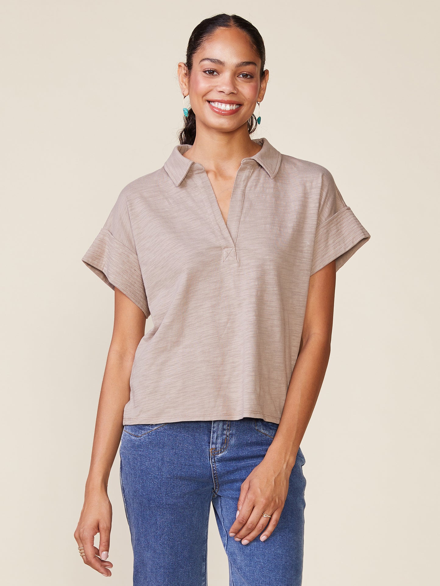 Short Sleeve Trapunto Slub Top