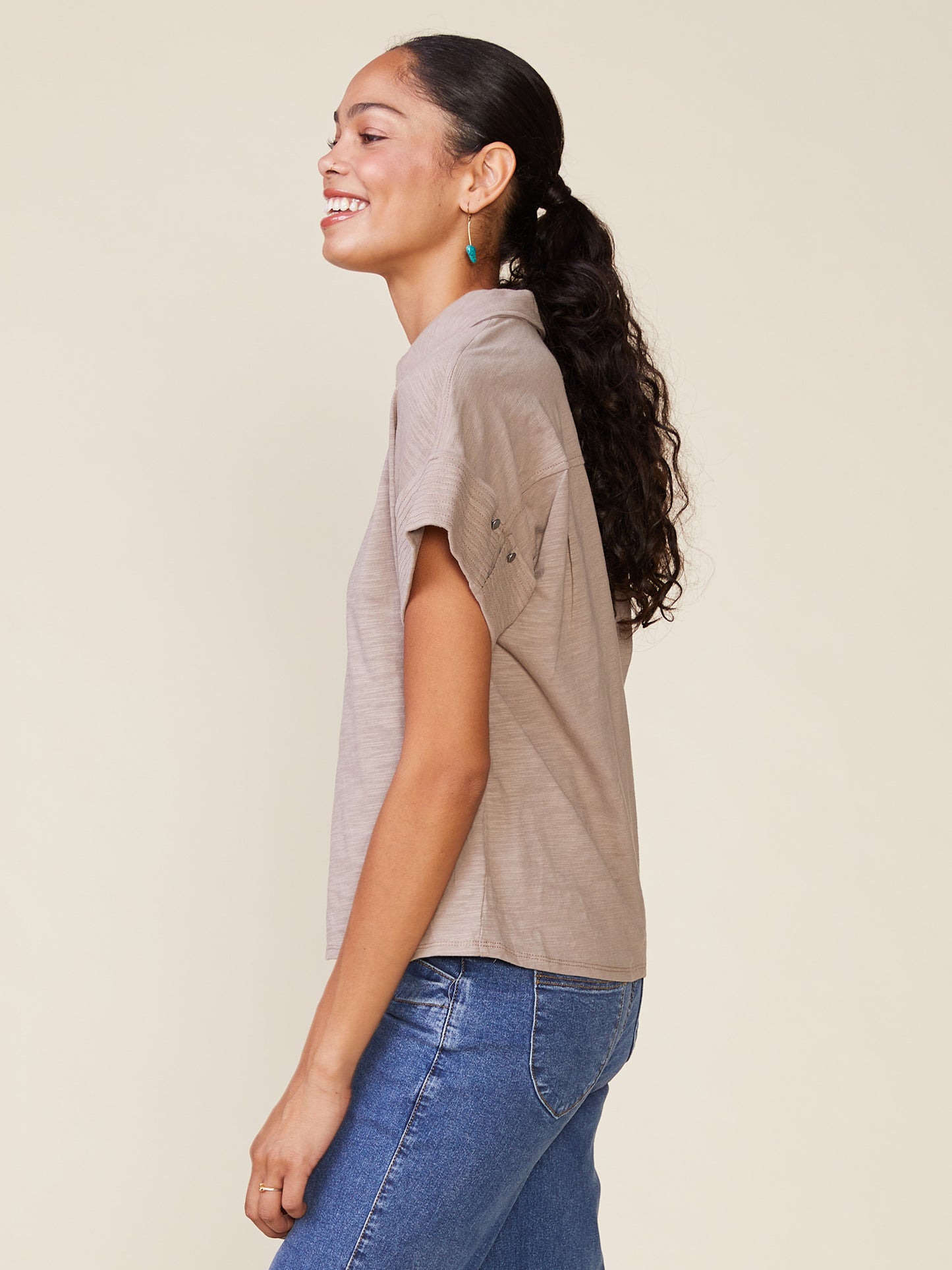 Short Sleeve Trapunto Slub Top