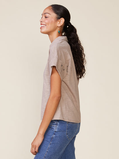 Short Sleeve Trapunto Slub Top
