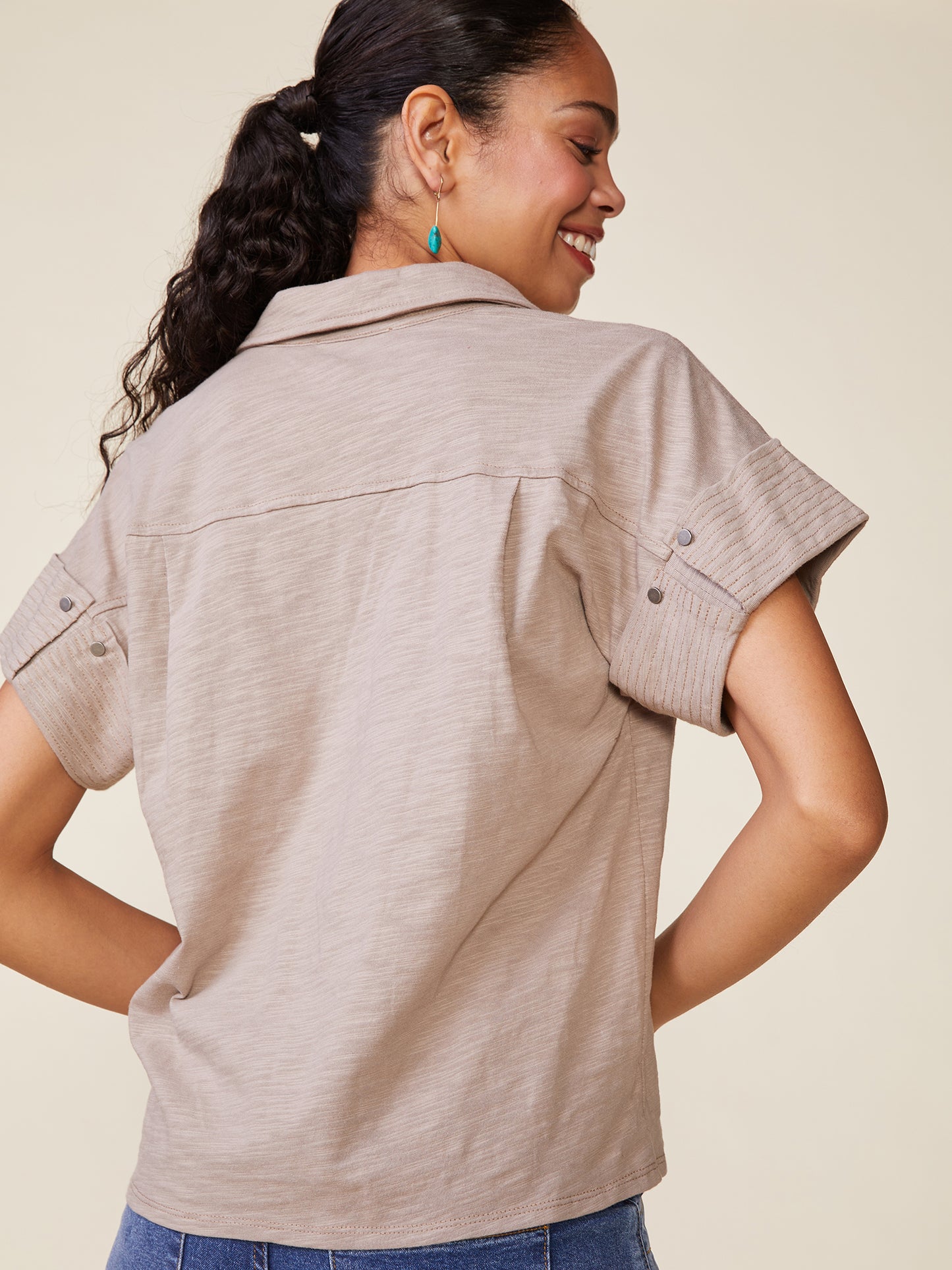 Short Sleeve Trapunto Slub Top