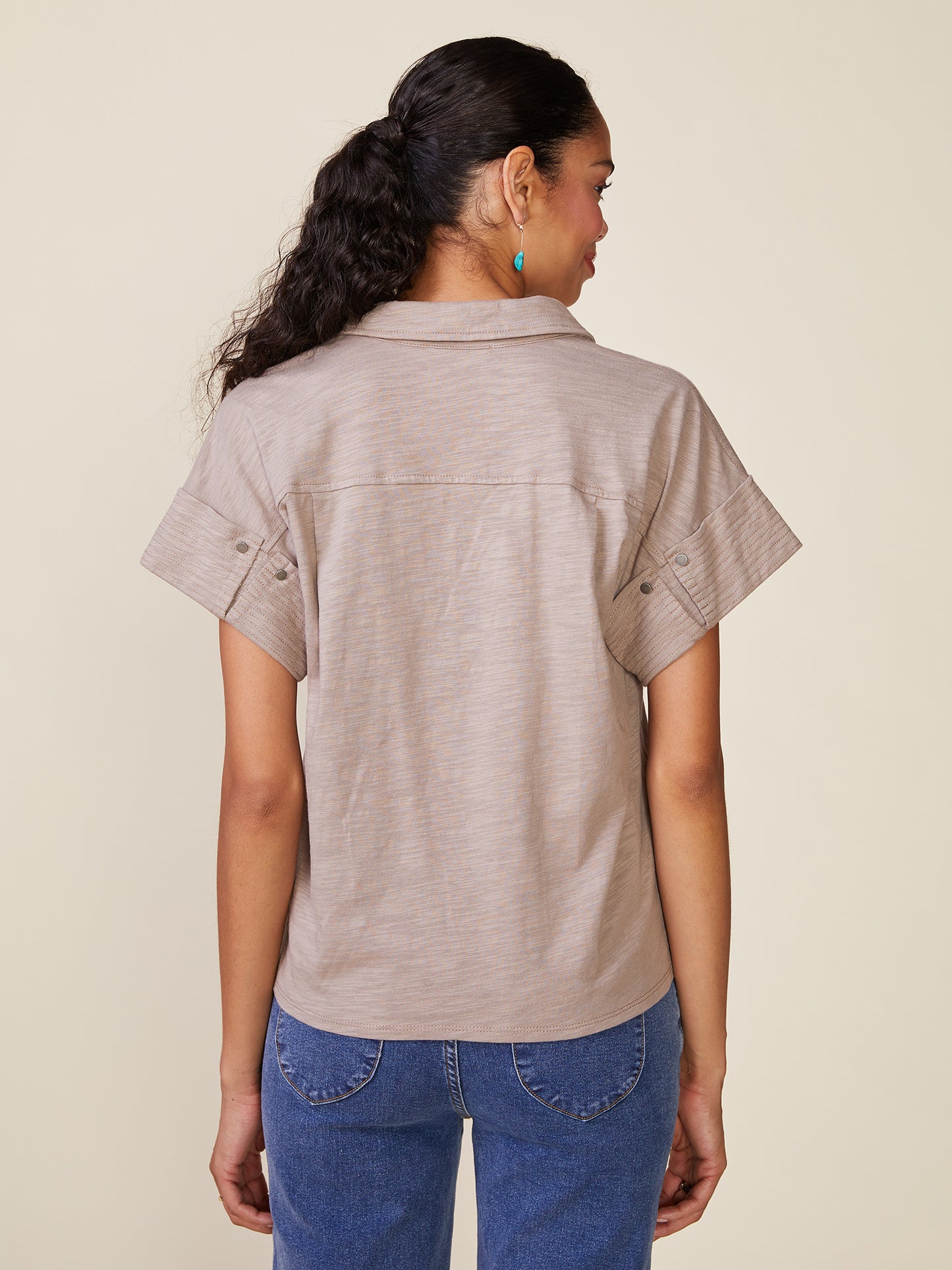 Short Sleeve Trapunto Slub Top