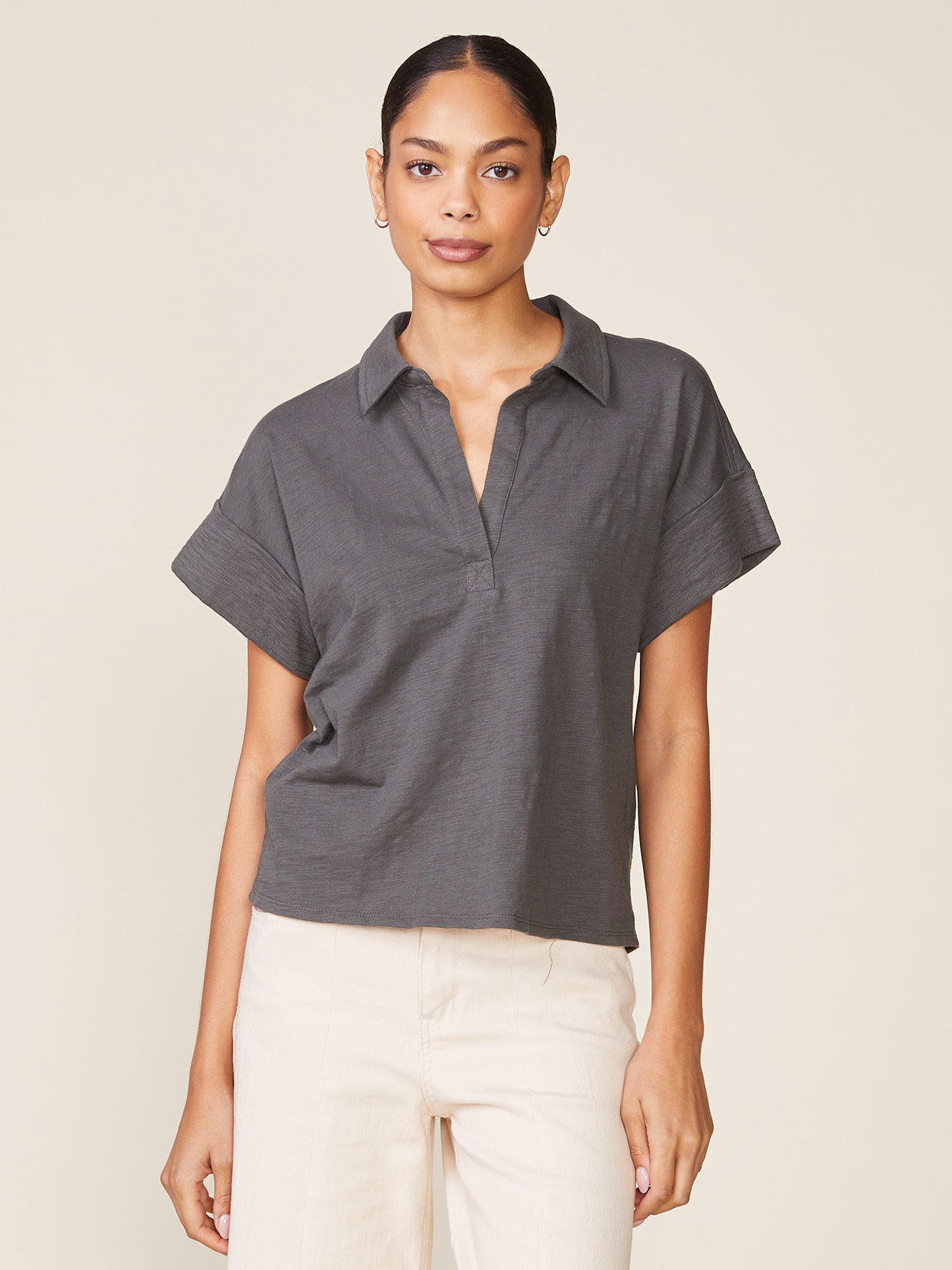 Short Sleeve Trapunto Slub Top
