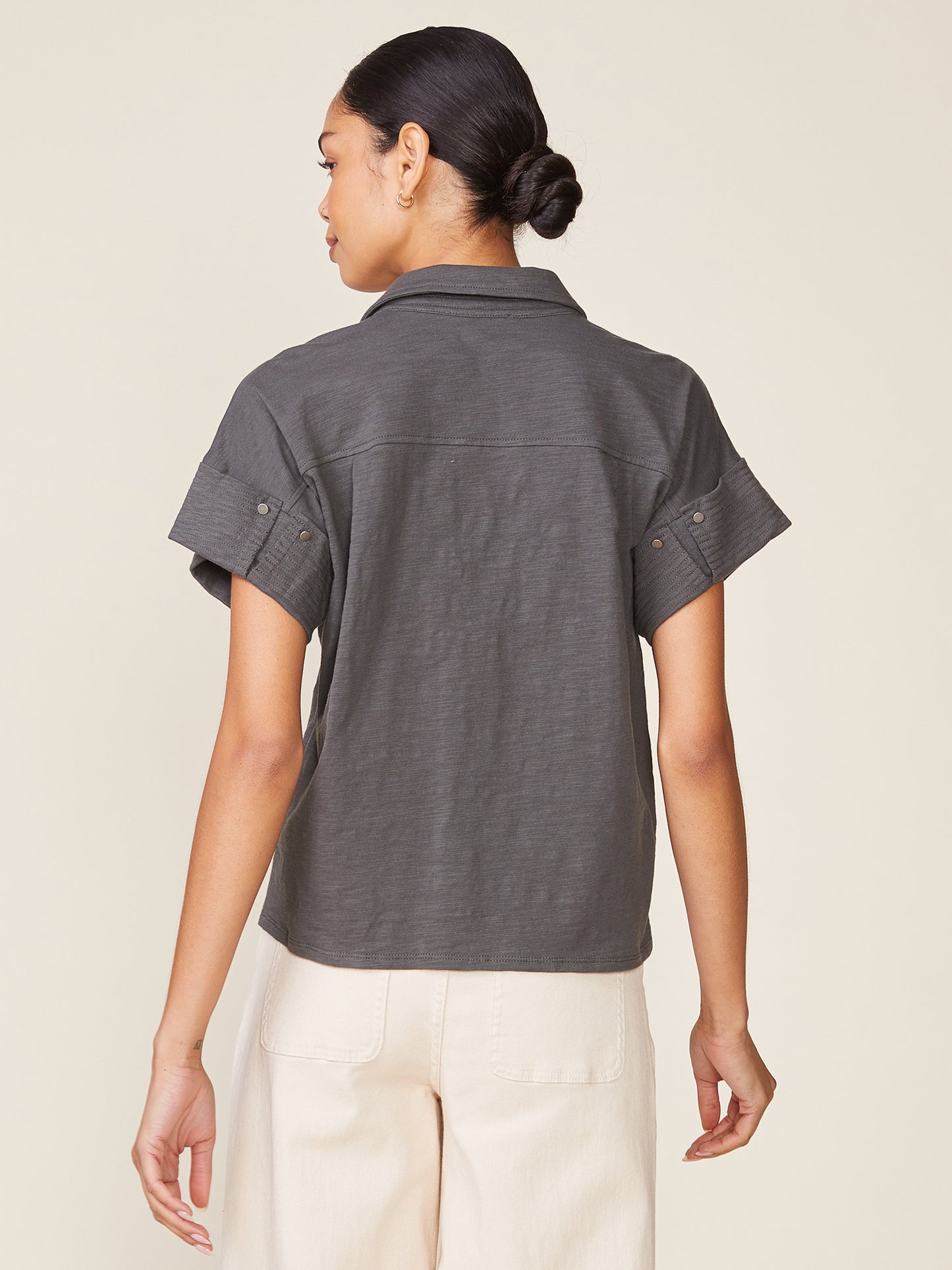 Short Sleeve Trapunto Slub Top