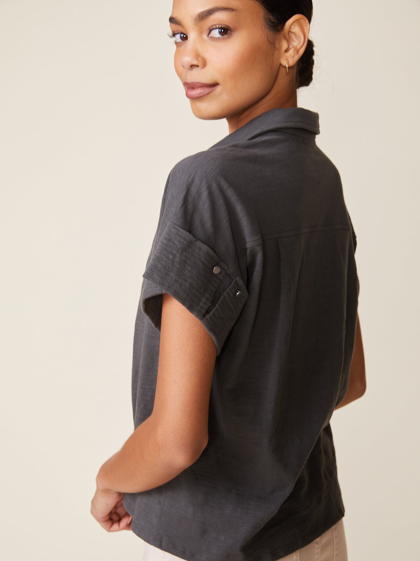 Short Sleeve Trapunto Slub Top