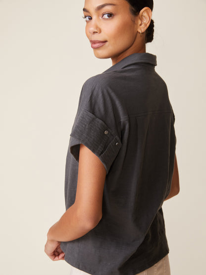 Short Sleeve Trapunto Slub Top