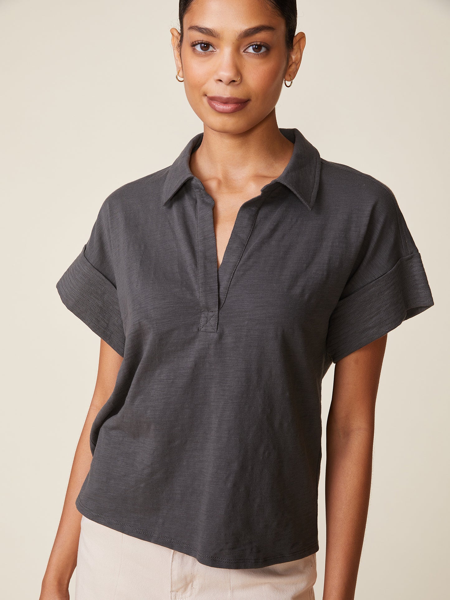 Short Sleeve Trapunto Slub Top