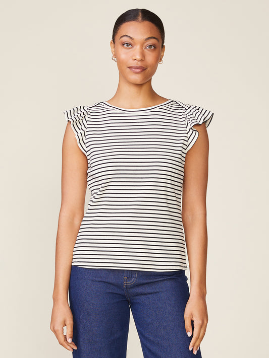 Flutter Sleeve Stripe Knit Top
