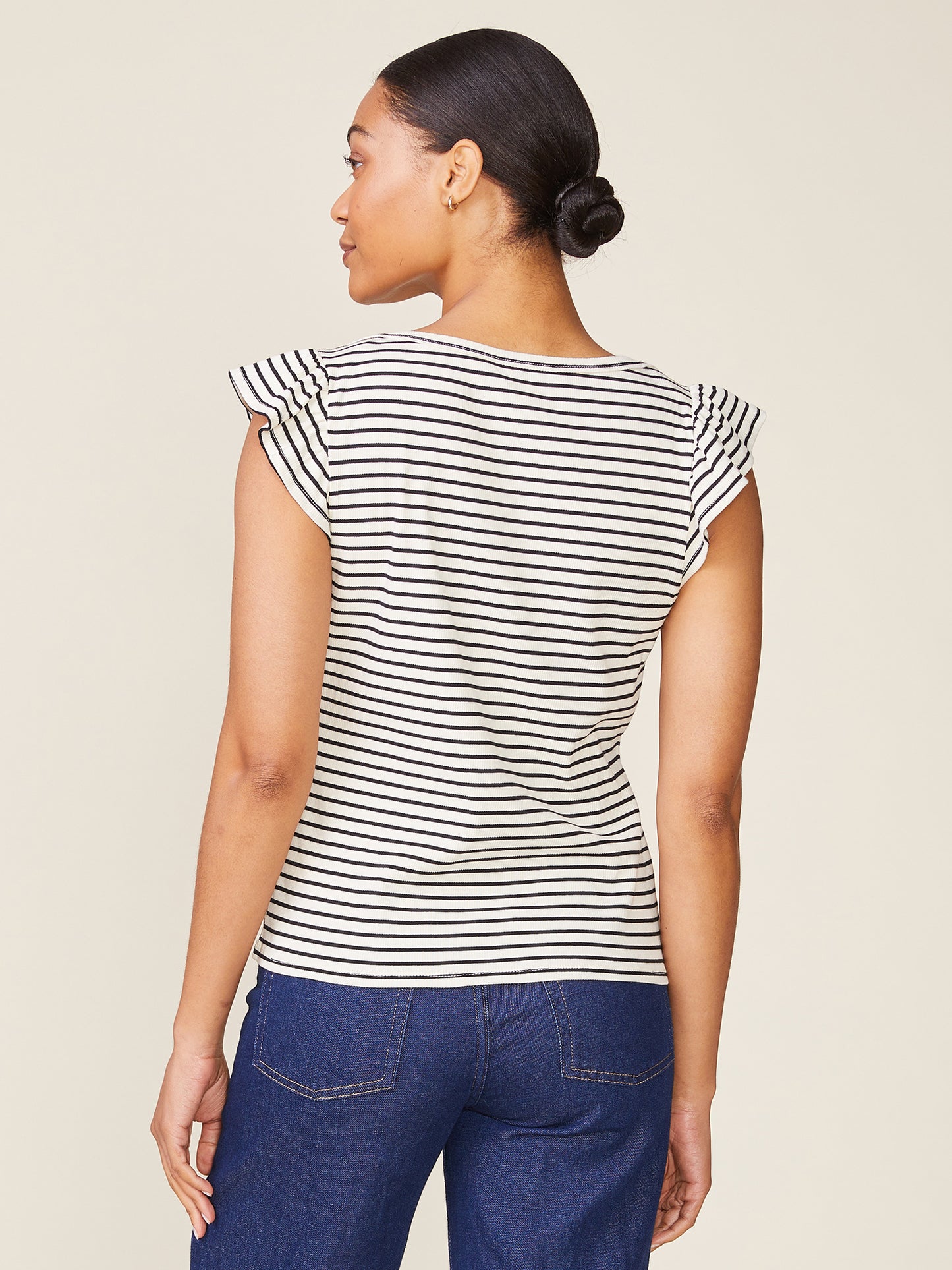 Flutter Sleeve Stripe Knit Top