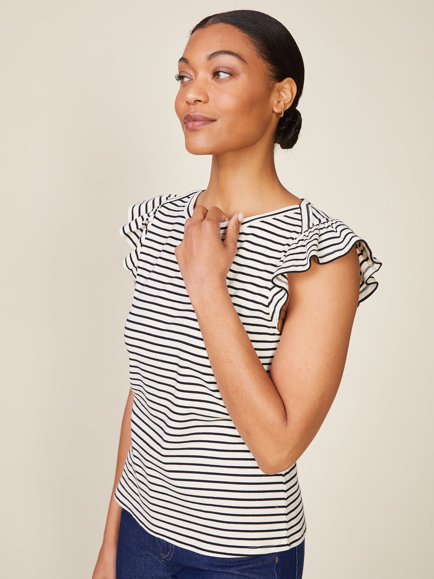 Flutter Sleeve Stripe Knit Top