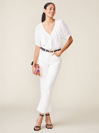Textured Sleeve V-neck Linen Like Blouse