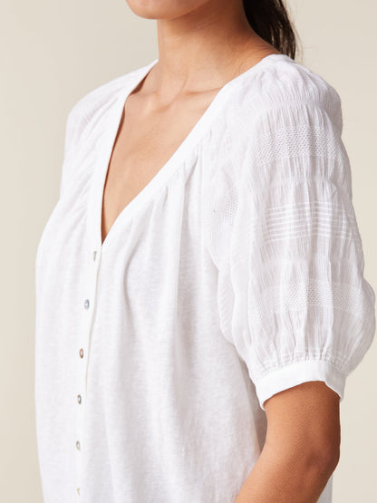 Textured Sleeve V-neck Linen Like Blouse